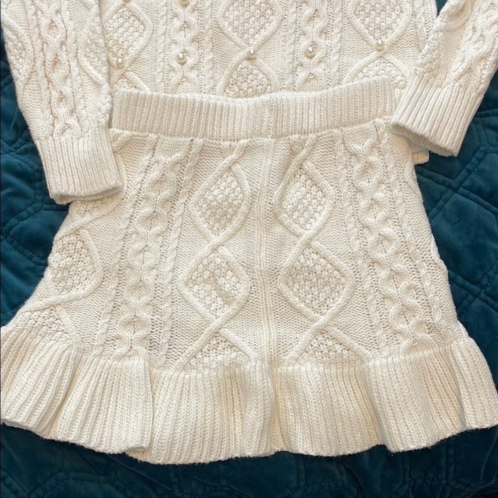 Cream Cable Knit Sweater Turtleneck and Skirt Set Max Studio Kids - Picture 4 of 8